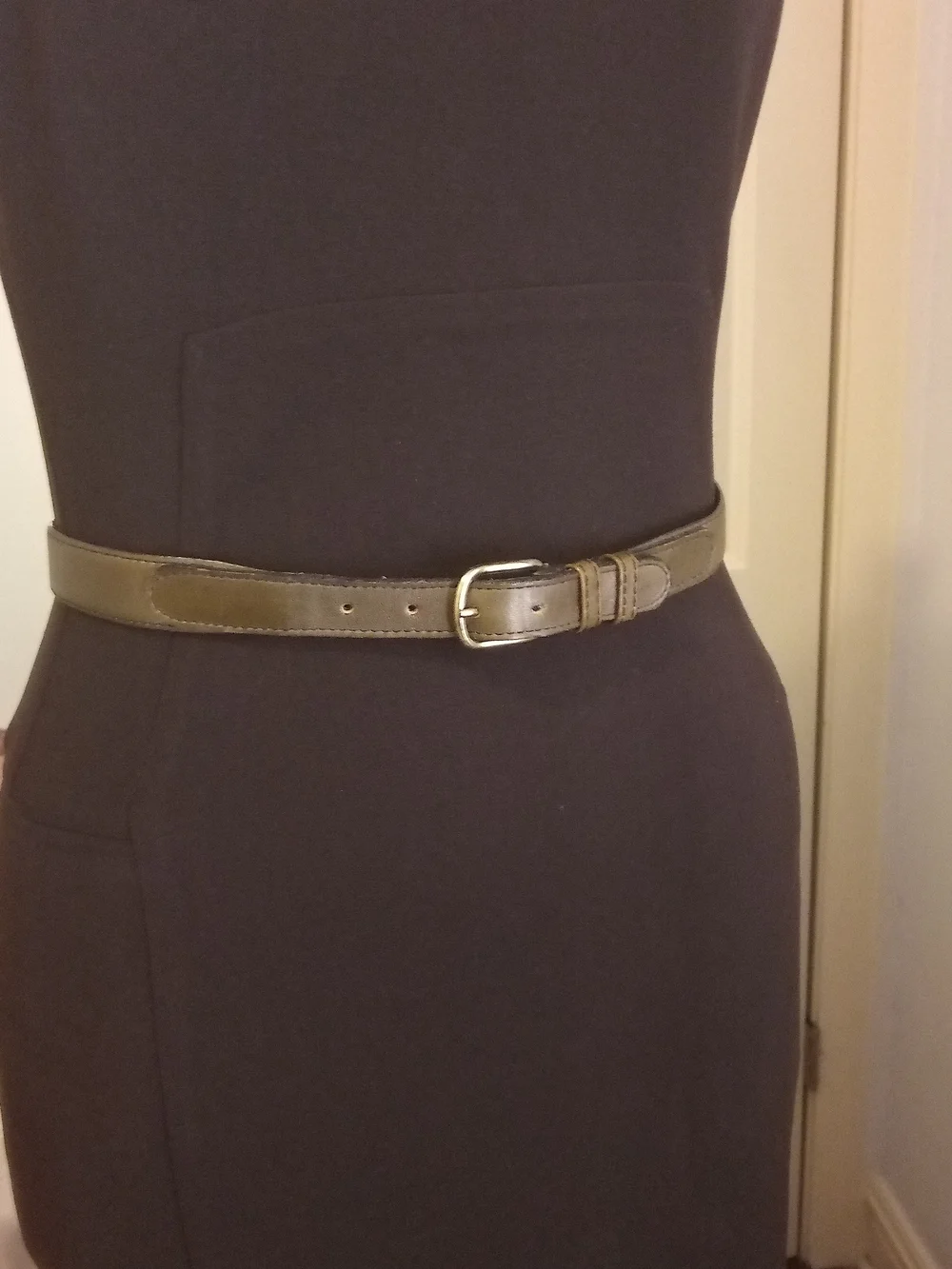 Vintage Small Olive Green Leather Belt with Buckle, High Waist Belt Petite, Cute